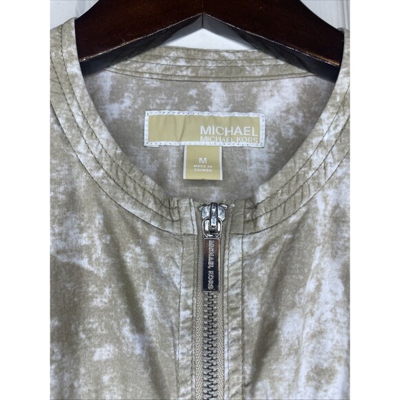 Medium Designer Michael Kors Sleeveless Khaki & White Acid Wash Zip-Up Dress - Picture 6 of 14